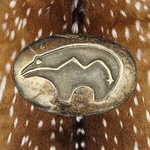 Vintage Native Navajo Gilbert Nelson 925 Sterling Silver Spirit Bear Belt Buckle